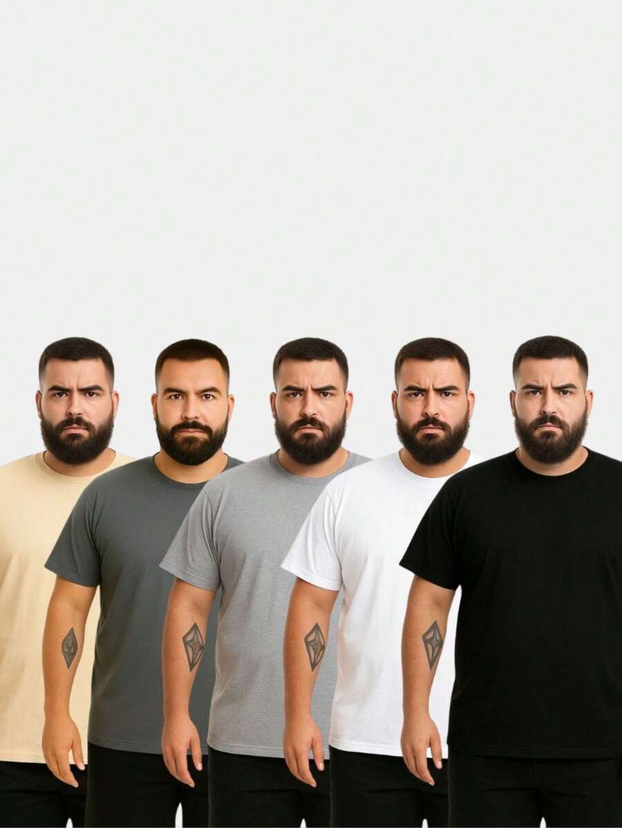 Kit 5 Men's Plus Size T-Shirts Shirt Plain Blouse Premium Cotton - 彩色 - 查看 1