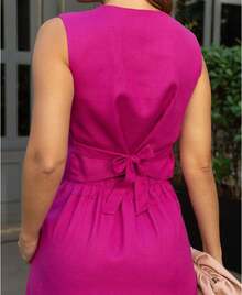 LINEN MIDI SKIRT SET, CROPPED WITH ADJUSTMENT AT THE BACK, PINK, COLOR PINK. - 玫瑰紅 - 查看 2