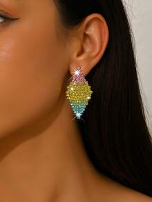 Retro Shining Club Bar Rhombus Crystal Rhinestone Earrings Stud Wedding Party Graduation Jewelry - Orange - View 5