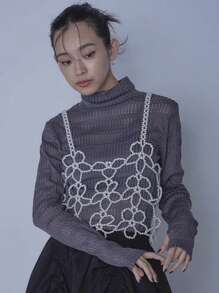 1 Pezzo Nuova giacca a fiori intrecciata con perle in stile minimalista ed elegante, perfetto come regalo per ragazze, stile giapponese e coreano
