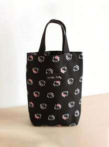 Sanrio Sanrio 1pc Working Adult Tote Bag, Canvas Bucket Bag, Cute Bucket Lunch Bag, Mothers Out Tote Kitty Cat Bucket Bag, Handbag, Canvas Bucket Bag, Cute Bucket-Shaped Handbag, Lunch Bag, Mother's Bag For Going Out.Travel Essentials Travel Accessories Vacation Summer Holiday Back To School