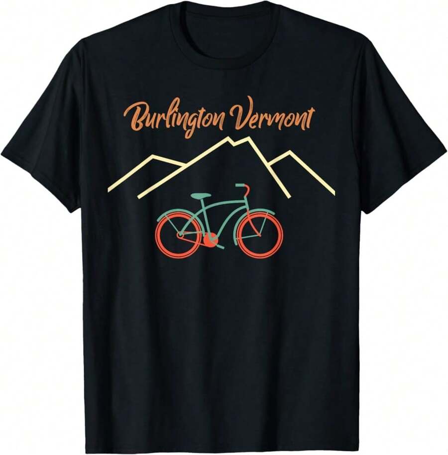 Burlington Vermont Trail Retro Mountain Bike Hike Tee T-Shirt Gift For Quilters Housewarming Gift For Couple - Black - View 1