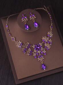 High End And Elegant Bridal Accessories, Wedding Necklace+Pair Of Earrings Set, Navy Blue, Purple, Green, Red Necklace, Bridal Accessories, Wedding Dress, Evening Party Accessories - 項鍊+耳環套裝 - 查看 9