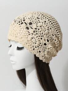 1 件女士春夏手工钩针网眼花卉镂空复古优雅透气薄针织帽，手工针织头带无檐小便帽，时尚 - 針織帽 - 查看 19