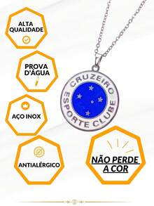 Necklace Cord Chain 55cm Unisex Pendant Team Cruzeiro Sports Club Raposa Celeste Stainless Steel - 銀色 - 查看 2