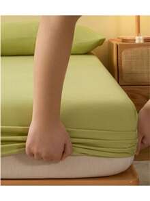 1 Piece Fitted/Drawer Sheet Cotton Breathable Solid Color - Olive Green - View 2