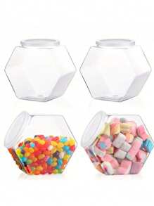 1/3/5 pezzi Barattoli di caramelle esagonali con coperchi - Contenitori di stoccaggio in plastica trasparente, adatti per snack, biscotti, cibo per animali domestici e sacchetti di caffè - Scelta perfetta per l'organizzazione della cucina