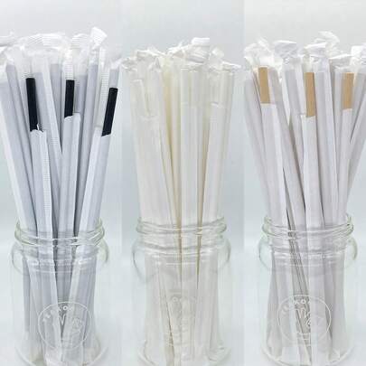 100pcs EcoPals Disposable Paper Straws, 6*197mm, Individually Wrapped, Clean And Hygienic, Suitable For Parties, Picnics, Festivals, Restaurants/Cafes/Home Use