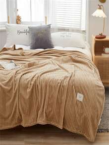 1 件法兰绒条纹毯，简约休闲空调毯，休闲午睡毯，沙发毯，万圣节仿毛毯 - 駝色 - 查看 5