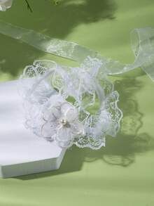 1 件优雅新娘腿袜带蕾丝花珍珠装饰，适合婚礼 - 大腿鏈 - 查看 3