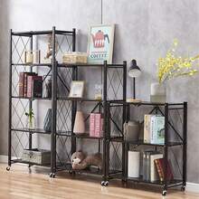 Folding Trolley Cart Shelf Storage Rack Rolling Office Wheels Metal 3/4/5 Tier - Black - View 6