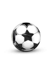 1 pieza Dije de cuentas con estrella de cinco puntas brillante y de fútbol, accesorio de moda adecuado para pulseras DIY de joyería para mujeres - Plateado - Ver 6