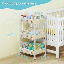 Baby Diaper Cart, 3-Tier Rolling Diaper Caddy For Newborn Essentials Must Haves, Detachable Bedside Cart, Large Capacity Diaper Caddy Organizer - Màu be - Xem 2
