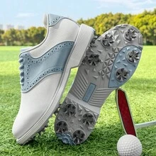 Zapatos de golf profesionales para mujer para exteriores con tacos, zapatillas deportivas antideslizantes y duraderas, tenis deportivos con cordones y bloques de color - Azul - Ver 1