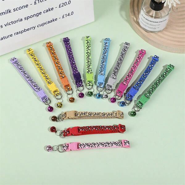 5pcs Random Cat Collar Leopard Print Adjustable Cat Collar Colorful Cat Necklace With Bell