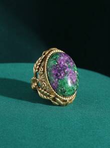 1 peça vintage envelhecido 18K banhado a ouro cobre videira floral gravado roxo/turquesa boho anel ajustável