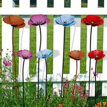 Two Metal Floral Garden Decoration Stakes, Colorful Metal Poppy Flowers For Yard Decor, Outdoor Garden Decorations For Spring And Summer, Two (Tall/Short) Garden Ornaments For Indoor And Outdoor Use, Lawn Path Yard Decoration.