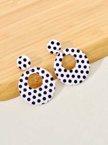 1 Pair Stylish Black & White Polka Dot Acrylic Earrings, Fashion Jewelry For Women