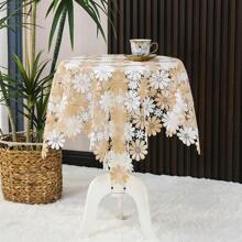 1 pièce Nappe rectangulaire en polyester blanc beige vintage bohème avec motif tournesol marguerite ajouré, décoration de la maison, cuisine, café, utilisation extérieure