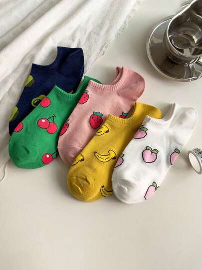 5/10 双女士卡通水果低帮隐形袜，适合春夏秋季节，适合日常穿着，可爱、时尚、简约、舒适、柔软、透气的女士船袜