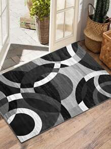 1pc, Luxury Bohemian Style, Black & Grey Elegant Floral Pattern Carpets For Living Room, Bedroom, Entrance, Kitchen, Bathroom