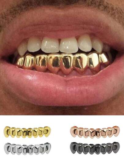 1 st 8-stifts tandgrill, glansig metallic finish, roséguld/silver/svart, lämplig för män och kvinnor, tillbehör för högtider/fester