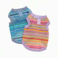 Purple Hollow Breathable Mesh Pet Vest, Bohemian Style Breathable Sleeveless Pet Shirt Dog Cat Summer Lightweight Clothes