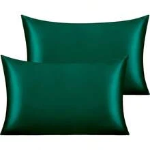 2 PCS  Silk Satin Toddler Pillowcases - Super Soft And Silky 14x20 Pillow Covers - Envelope Closure Purple Cooling Travel Pillow Cases For Nursery, Kids, Boys And Girls, 14 X 20 Inches - 墨綠色 - 查看 1