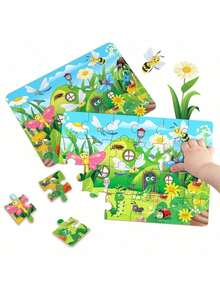 儿童益智拼图 - 4 个主题：动物、海洋、太空、昆虫，3-6 岁早教拼图，套装包括 1 个拼图（24 块）+ 1 本说明书，简单场景拼图，生日/节日礼物，万圣节/圣诞节礼物，适合男孩和女孩，有趣的家庭游戏，开发智力并缓解压力，适用于家庭、客厅和办公室装饰，非常适合节日礼物 - 彩色 - 查看 10
