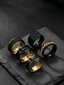 5pcs Stainless Steel Personalized Men's Ring Set, Includes 1 Chain, Matte Finish, Stress Relief Rings, Suitable For Men & Women, Daily Matching, Perfect Gift For Holidays, Dates