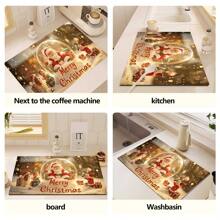 1pc Christmas Santa, Snowman & Tree Printed Silicone Coffee Drink Coaster, Anti-Slip Absorbent Washable Drainage Mat For Countertop, Kitchen, Dining Table, Holiday Decor