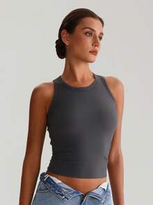MASKERT Women's Top, Sports Top, Tight Fitting I-Shaped Back Yoga Top, Casual, Soft And Comfortable - Dark Grey - View 6