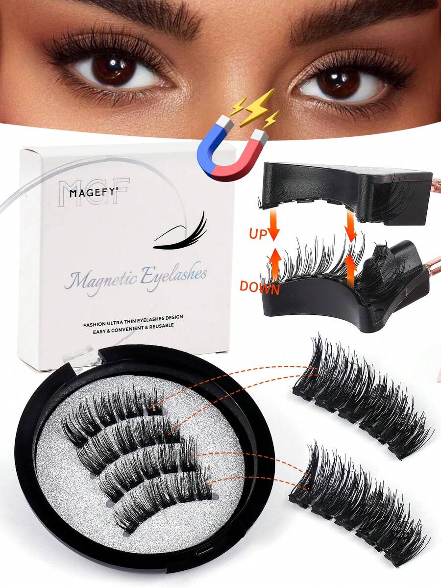 MAGEFY 1Pair Magnetic Eyelash Kit With Magnetic Clips - Natural Looking Reusable False Eyelashes ,Waterproof, 8-12mm Faux Mink Lashes For Everyday Wear, Waterproof,Comic Eyelash Glue Free, Elongated Eye Tail Enlarges Both Eyes,Fluffy Slim For Everyday Use Manga Eyelashes,Summer Travel Essentials 2025, Holiday Gift Guide,Beach Vacation, Camping Trip,Gift For Women&Girls - Lông mi mắt mèo - Xem 1