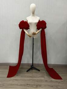 1pc White Satin Puff Sleeve Bride Decorative Sleeve Cover + Detachable Long 125cm Train Autumn Accessories - Multicolor - View 10