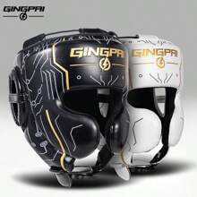 GINGPAI Professioneller Boxhelm mit Vollschutz, MMA Kopfschutz mit Schnürung für Erwachsene, Taekwondo Trainings-Kopfschutz, Ultrafaser-Leder