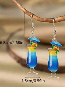 1 Paio Di Orecchini A Pendente A Forma Di Bicchiere Da Cocktail Tropicale 2D In Acrilico, Design A Doppia Faccia Colorato, Accessori Di Moda Adatti Per Abbigliamento Casual E Da Festa Per Signore