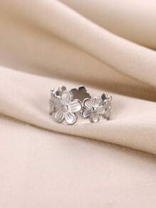 1 Pieza Anillo de Pétalos de Flor de Acero Inoxidable para Mujer, Dama, Elegante Chapado en Oro de 18k, Anillo de Boda Diario, Regalo de Joyería para Fiestas