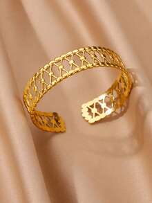 Edelstahl Armreif Armband für Frauen, Luxus Goldfarbe Manschette Armband, modischer Hochzeitsschmuck, Valentinstag Geschenk - B1870G - Übersicht 6