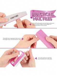 Kit profesional de arte de uñas con talla grande de 12 herramientas - Juego de manicura y pedicura para el hogar/salón, 12 limas de uñas (grano 100/180), cortaúñas, limas, pinceles - Kit completo de diseño de uñas DIY para principiantes y expertos 12 en 1 Pedicura y Manicura - Rosa - Ver 2