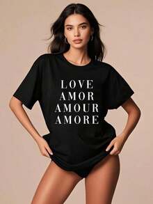 "LOVE AMOR AMOUR AMORE" Minimalist Text – Soft Fabric, Multilingual Vibe, Perfect For Polyglots & Romantic Souls - Black - View 1