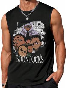Camiseta de tirantes de hombre de 100% algodón de 220g, inspirada en "The Boondocks" - Negro - Ver 1