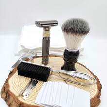 Men's Adjustable Safety Razor Kit - With 10pcs Stainless Steel Single-Edge Blades, Shaving Brush & Razor Cleaning Brush, 2pcs Safety Blade Caps & Shaver Holder - Perfect Gift For Father Day & Boyfriend - 7 In 1 Shaving Grooming Set