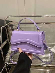 New Women Solid Color PU Leather Small Square Handbag, Simple & Fashionable Shoulder Bag For Outings, Versatile & With Detachable Adjustable Strap , Purple - Purple - View 6