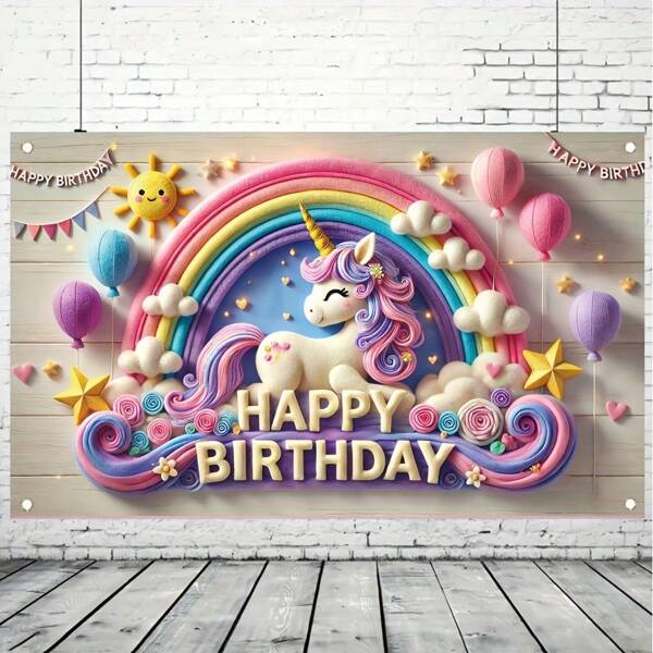 Rainbow Unicorn Birthday Party Banner - Great For Outdoor Celebration And Home Decor