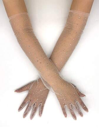 1 par de guantes de novia de cristal brillante puro blanco, guantes de tul transparente largos para complementar tu vestido de novia, accesorios usables durante todo el año en otoño