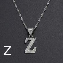 1 件奢华大写 A-Z 字母吊坠项链，银色珠宝，适合女士、派对、婚礼 - 銀色 - 查看 23