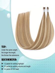 Kercsityn Straight I Tip Hair Extensions Natural Real Human Fusion Hair Extensions Set Keratin Capsule Brown Blonde Color 30g/Pack - S18/613 - View 5