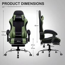 Fabric Gaming Chair, Massage Ergonomic Computer Chair With Footrest, Lumbar Support, Headrest, Height Adjustable Home Office Reclining PC Racing Chairs, Green - 綠色 - 查看 4
