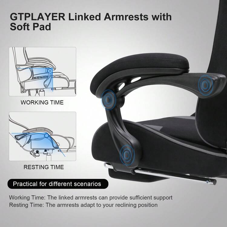 Fabric Gaming Chair, Massage Ergonomic Computer Chair With Footrest, Lumbar Support, Headrest, Height Adjustable Home Office Reclining PC Racing Chairs, Grey - Xám - Xem 2
