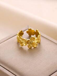 1 Pieza Anillo de Pétalos de Flor de Acero Inoxidable para Mujer, Dama, Elegante Chapado en Oro de 18k, Anillo de Boda Diario, Regalo de Joyería para Fiestas